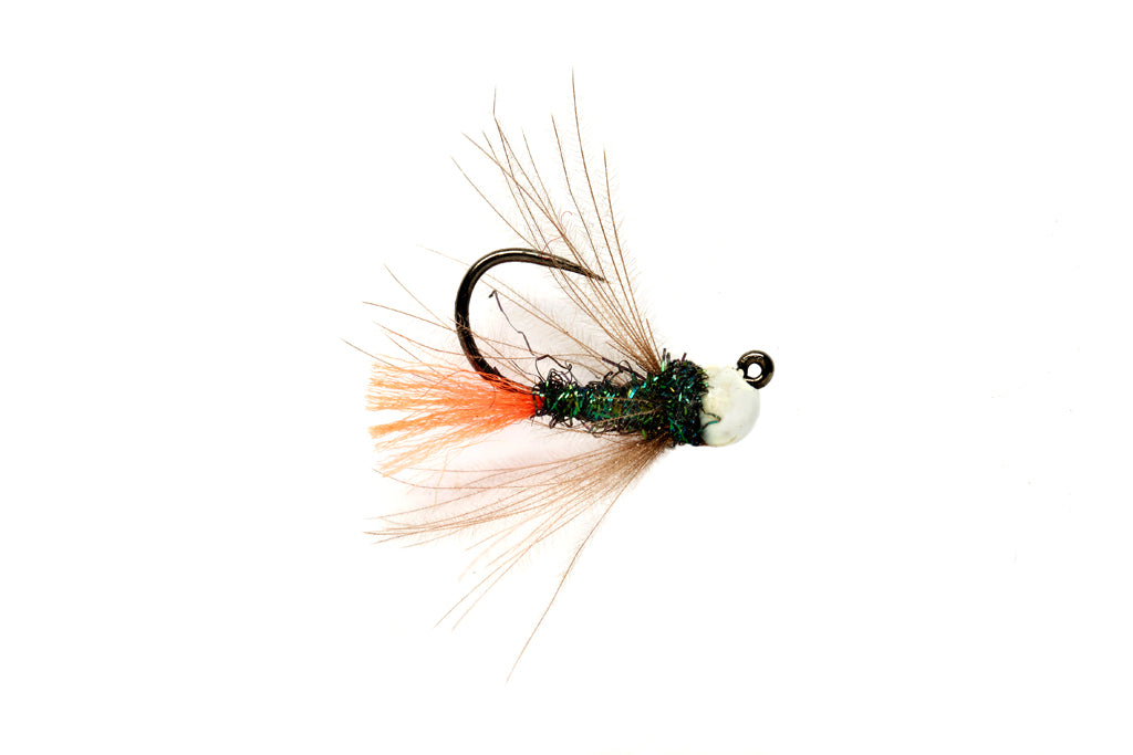 Fulling Mill White Bead Red Tag Jig Barbless #14