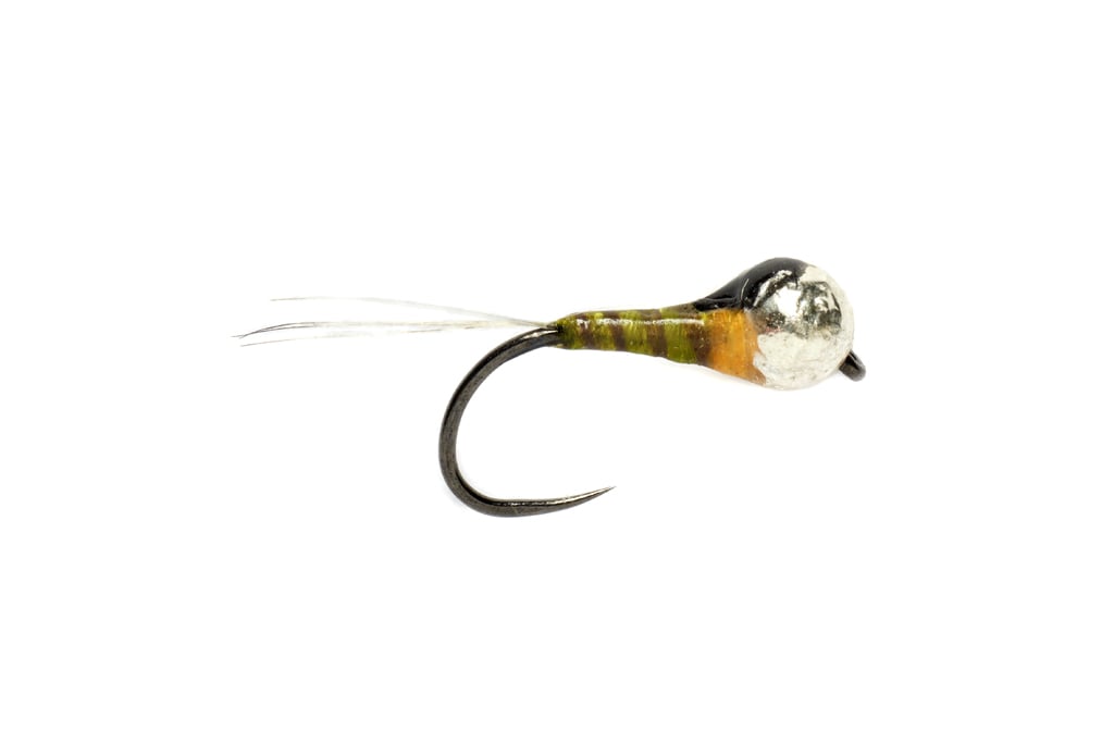 Olive Hotspot Perdigon Barbless #14