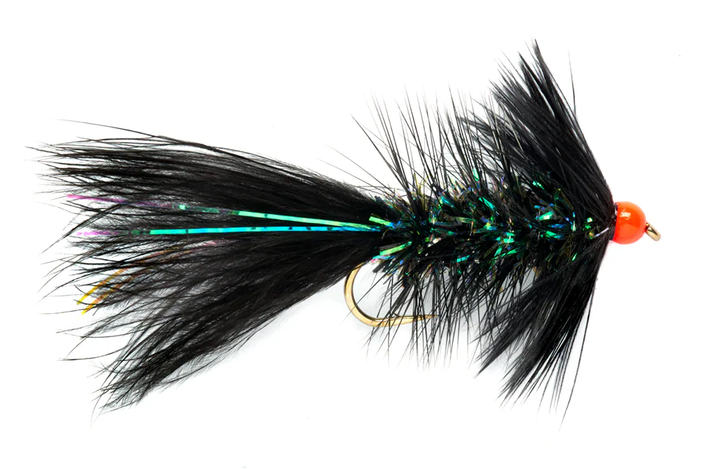 Fulling Mill Shimmer Bugger Black and Orange Bead #6