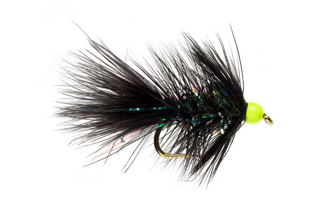 Fulling Mill Mini Shimmer Bugger Black & Chartreuse #6