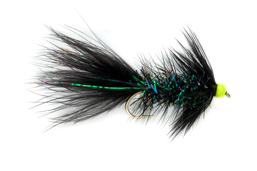 Fulling Mill Shimmer Bugger Black & Chartreuse